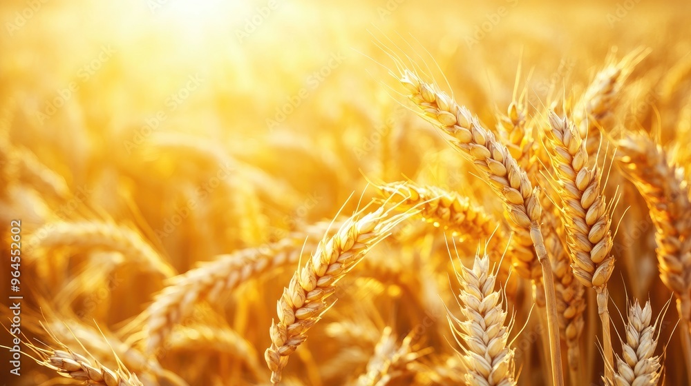 Golden Wheat Field in Sunset Light, Nature's Bounty in a Close-Up View Golden Wheat Field in Sunset Light, Nature's Bounty in a Close-Up View