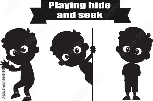 Playing Hide and Seek Minimalist Black Silhouette Vector Collection
