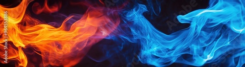 Vibrant Orange and Blue Flames Collide in Dramatic Abstract Background - Elemental Contrast of Hot and Cold Energy for Powerful Design Projects