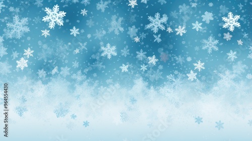 A serene winter-themed background featuring falling snowflakes on a gradient blue backdrop.