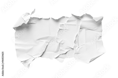 Crumpled sheet of white paper isolated on transparent background. Detailed texture and realism for design and conceptual art projects.