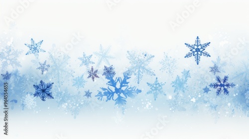 A serene winter-themed background featuring various blue snowflakes on a soft gradient.