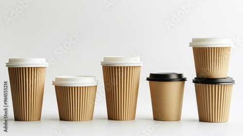 Wallpaper Mural Neatly Arranged Stack of Takeaway Coffee Cups in Various Sizes on White Background Torontodigital.ca