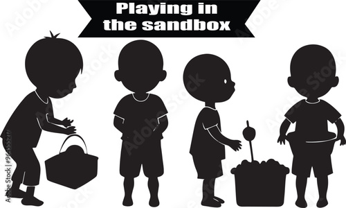 Playing in the Sandbox Elegant Silhouette Vector Illustrations