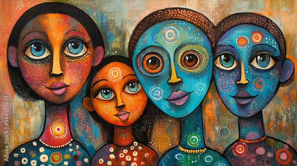 Vibrant Abstract Family Portrait Representing Unity, Diversity, and Connection Vibrant Abstract Family Portrait Representing Unity, Diversity, and Connection