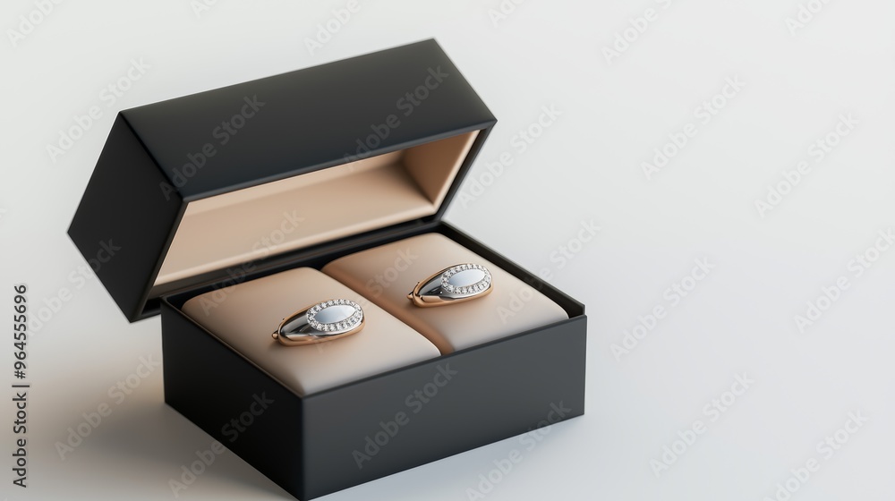 Monogrammed cufflinks in sleek box, perfect for gifting, 3D illustration Monogrammed cufflinks in sleek box, perfect for gifting, 3D illustration