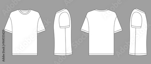 T-shirt vector template set mock up isolated on white background. flat technical drawing template. Unisex T-Shirt illustration, colorful front and back view, white. T-shirt Mock-up Front and back.