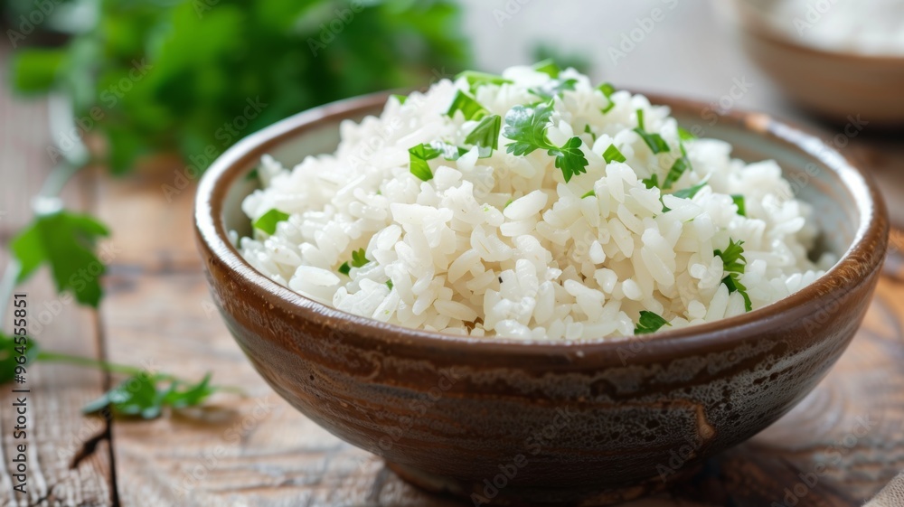 Fluffy white rice with parsley Fluffy white rice with parsley
