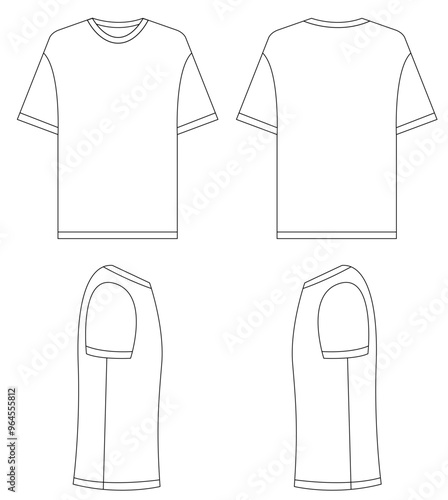 T-shirt vector template set mock up isolated on white background. flat technical drawing template. Unisex T-Shirt illustration, colorful front and back view, white. T-shirt Mock-up Front and back.