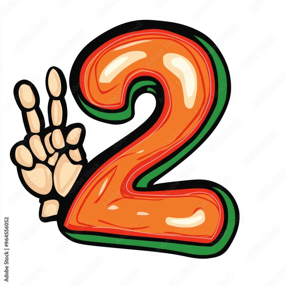 Cartoon Number Two with a Hand Gesture Cartoon Number Two with a Hand Gesture