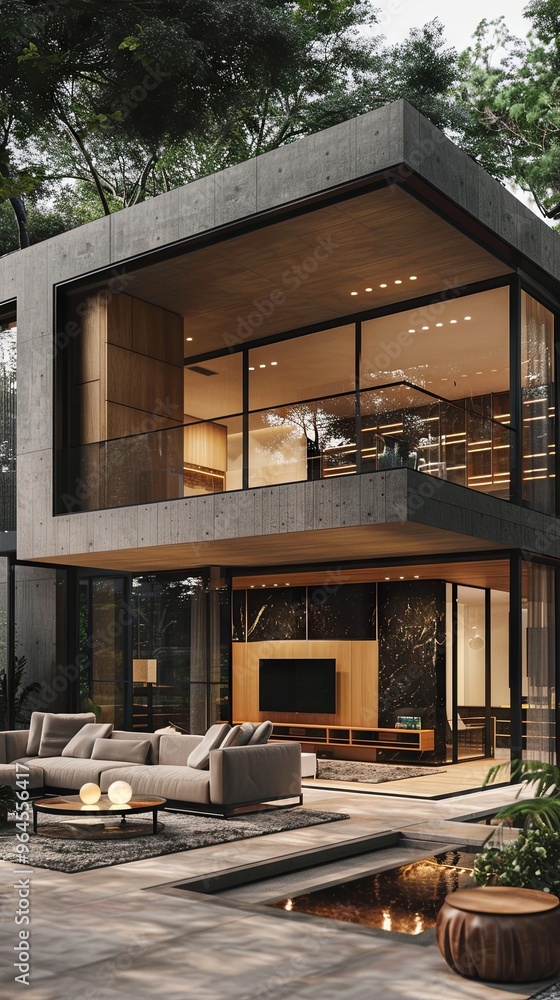 Minimalist urban villa with large, open spaces. Minimalist urban villa with large, open spaces.