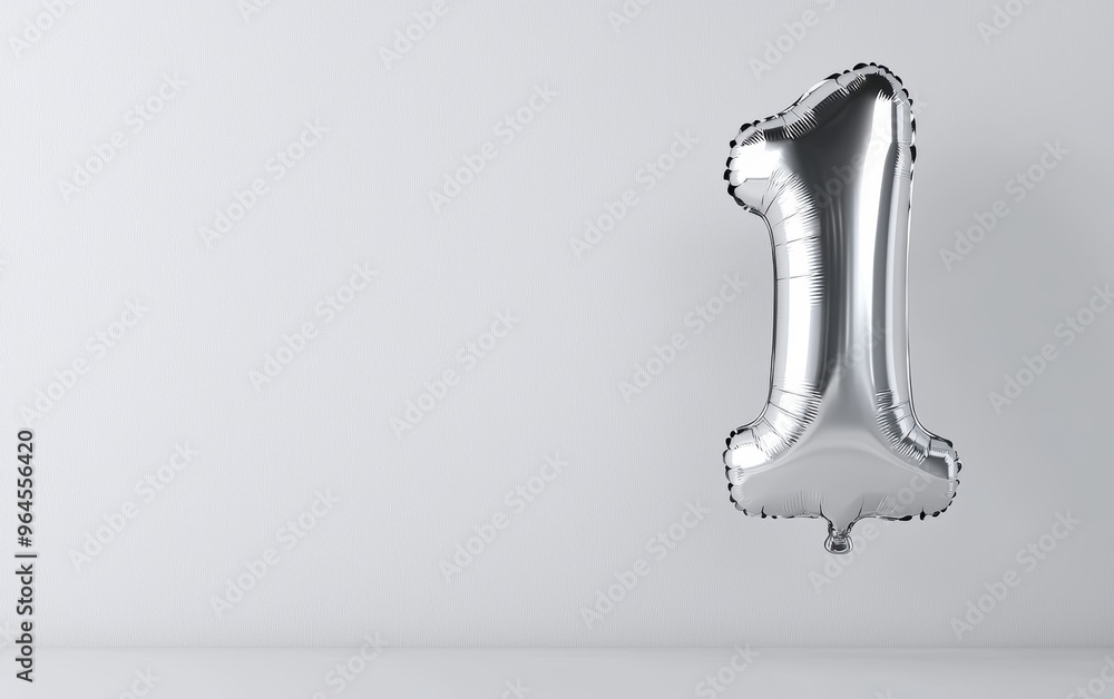 Silver number 1 balloon, floating against minimalist white background, 3D illustration Silver number 1 balloon, floating against minimalist white background, 3D illustration