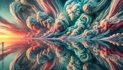 Wallpaper Mural A surreal, breathtaking scene of a sunset with dramatic cloud formations that resemble human faces and figures, swirling and merging in the sky Torontodigital.ca