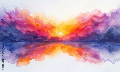 Watercolor abstract twilight reflections on white.