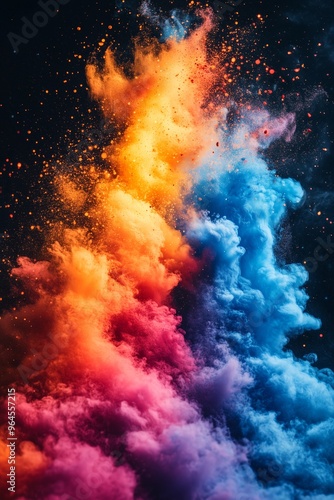 Wallpaper Mural Vivid explosion of colorful smoke in shades of orange, pink, and blue against a dark background. Torontodigital.ca