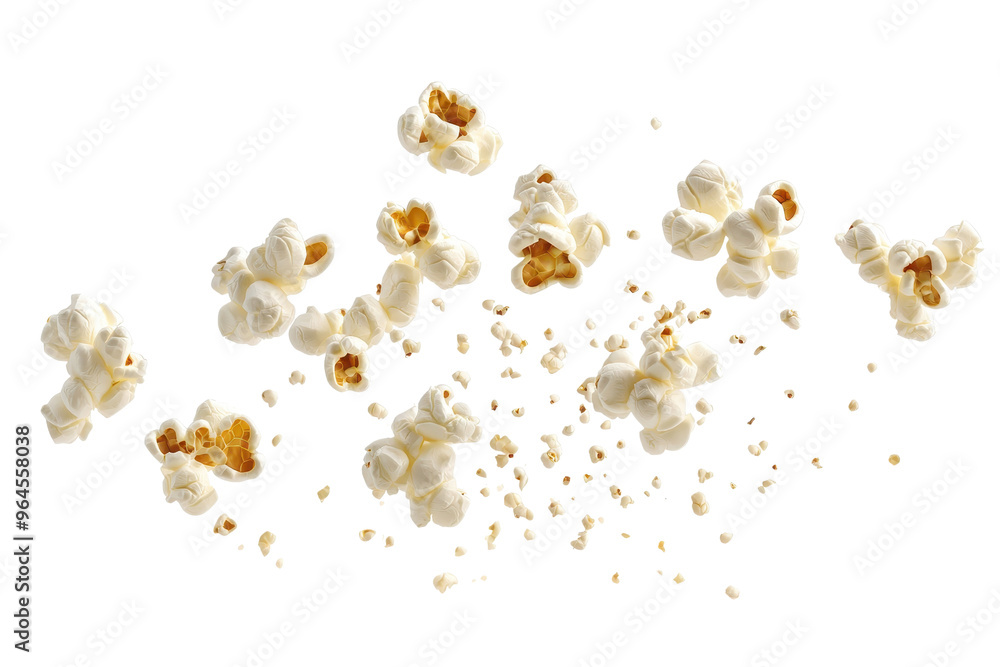 Isolated image of scattered popcorn kernels on transparent background. perfect for snack and food concepts. Isolated image of scattered popcorn kernels on transparent background. perfect for snack and food concepts.