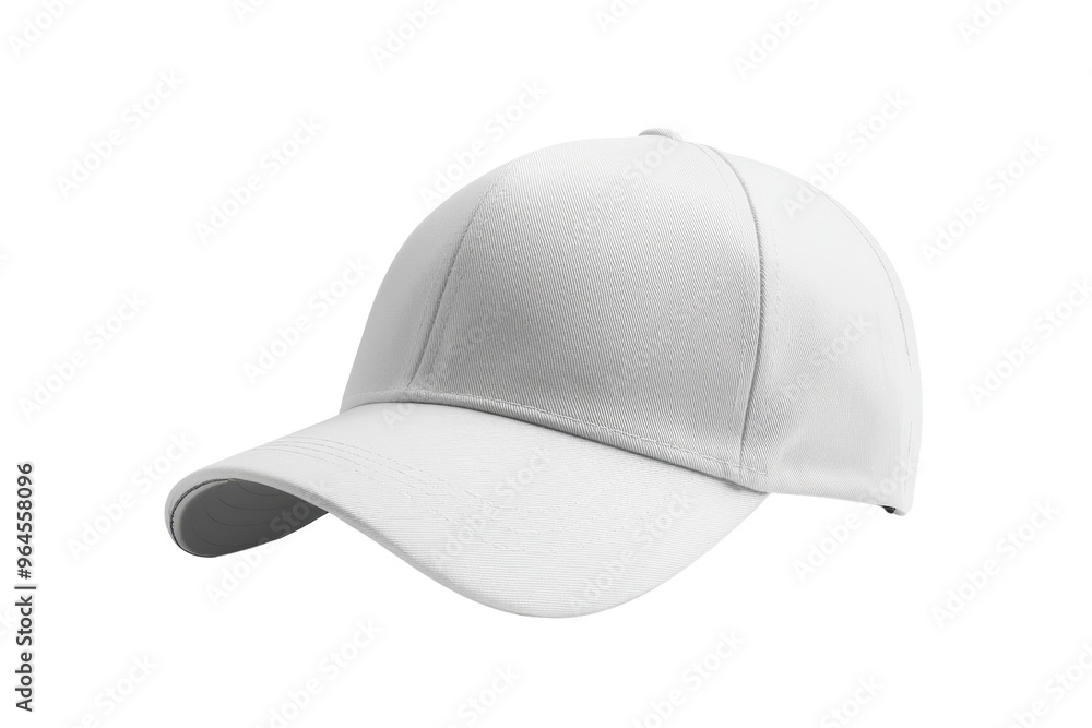 Isolated white baseball cap on a transparent background, perfect for branding and merchandise design. Isolated white baseball cap on a transparent background, perfect for branding and merchandise design.