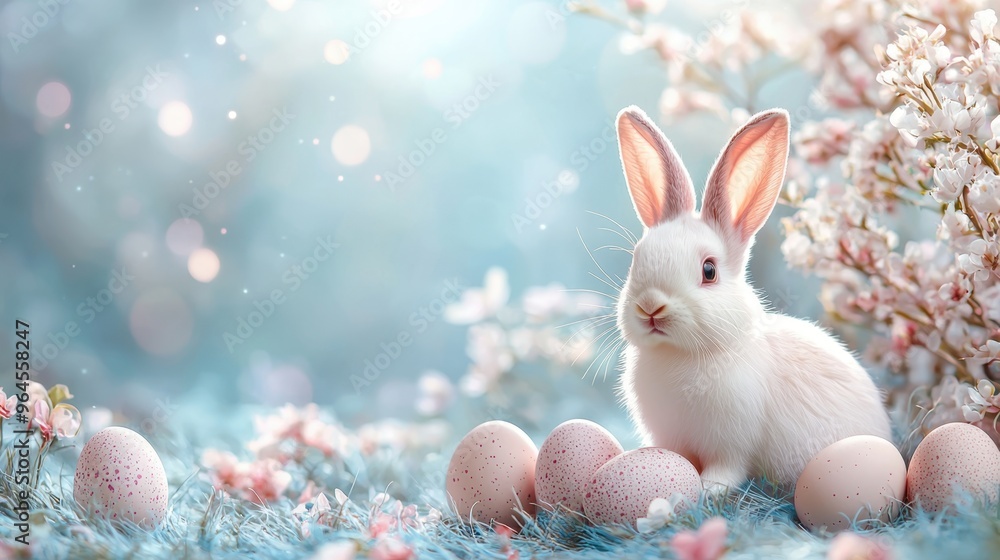 Whimsical Easter Delight: Abstract Bunnies and Eggs in Pastel Hues on Gradient Backdrop Whimsical Easter Delight: Abstract Bunnies and Eggs in Pastel Hues on Gradient Backdrop