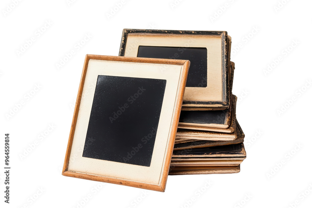 Fototapeta premium Stack of vintage photo frames placed on a transparent background. ideal for decoration, memory preservation, and photography projects.
