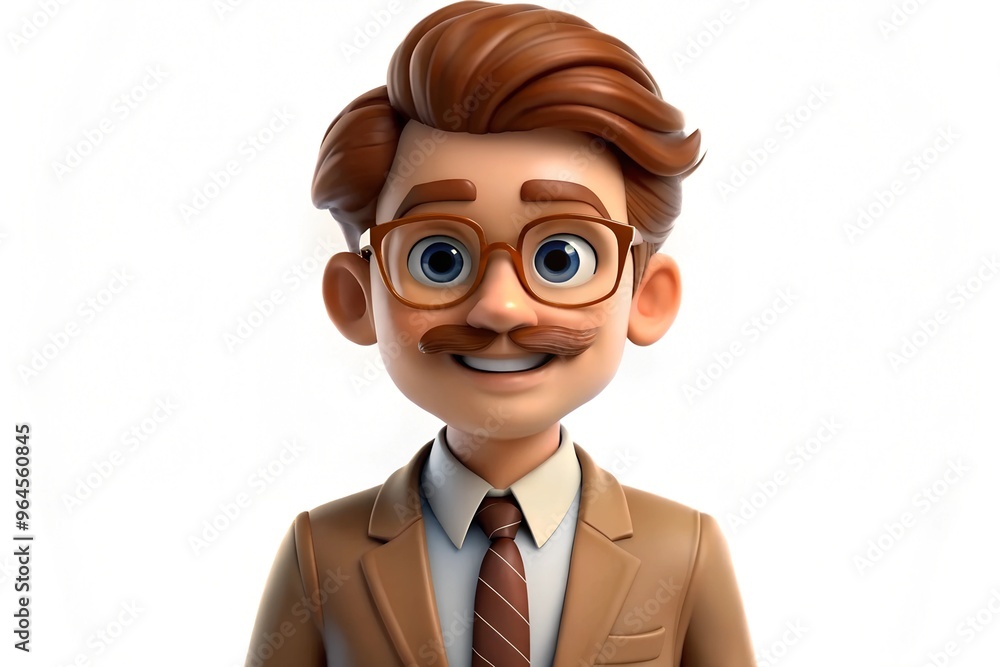Cartoon character portrait with glasses wearing suit and tie Cartoon character portrait with glasses wearing suit and tie