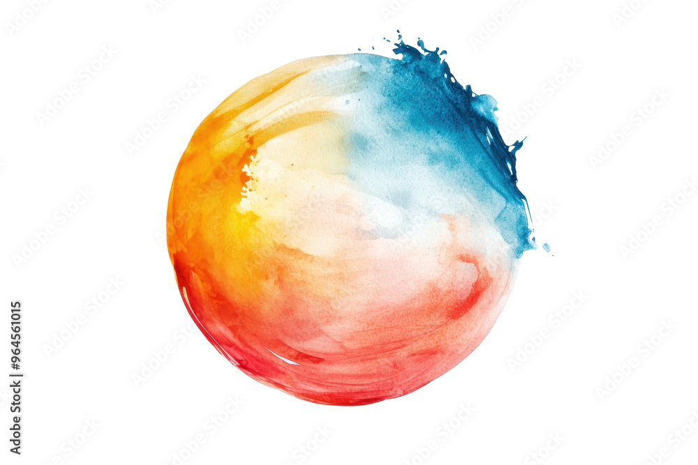 Obraz premium Vibrant watercolor abstract art in circular form showcasing a blend of red, yellow, and blue shades. Perfect for modern and creative designs.