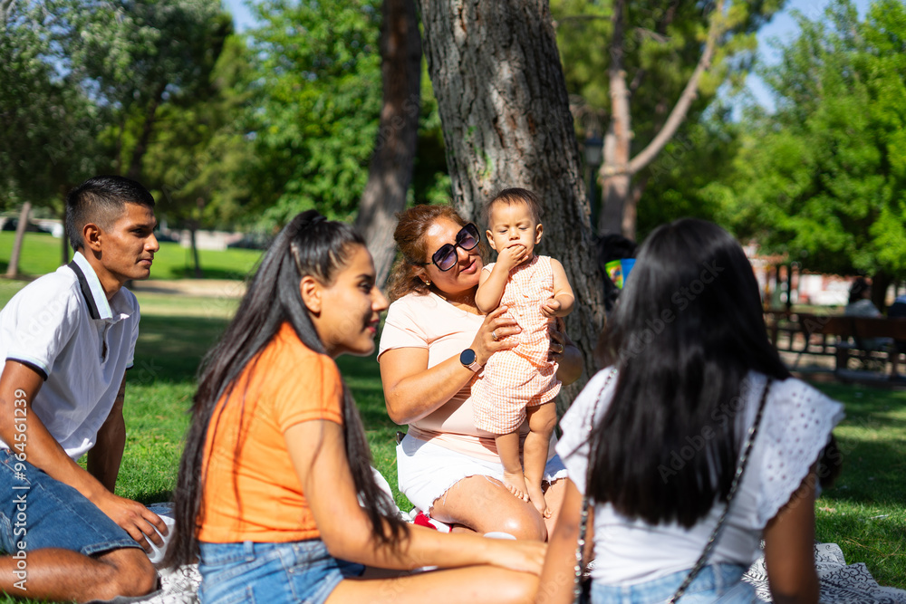 Family reunion having a picnic outdoors. Latin family Family reunion having a picnic outdoors. Latin family