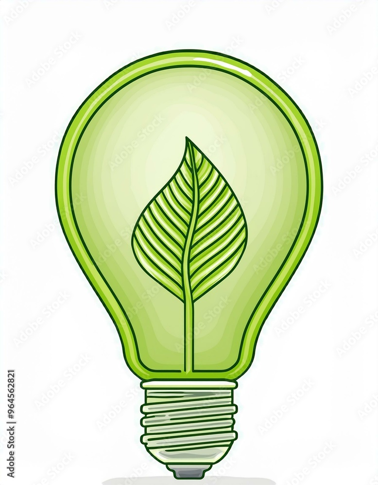 Green contour of shining electric light bulb with green leaf. Isolated on White. Flat outline icon. Vector illustration. Go green. Eco friendly. World environment day Green contour of shining electric light bulb with green leaf. Isolated on White. Flat outline icon. Vector illustration. Go green. Eco friendly. World environment day