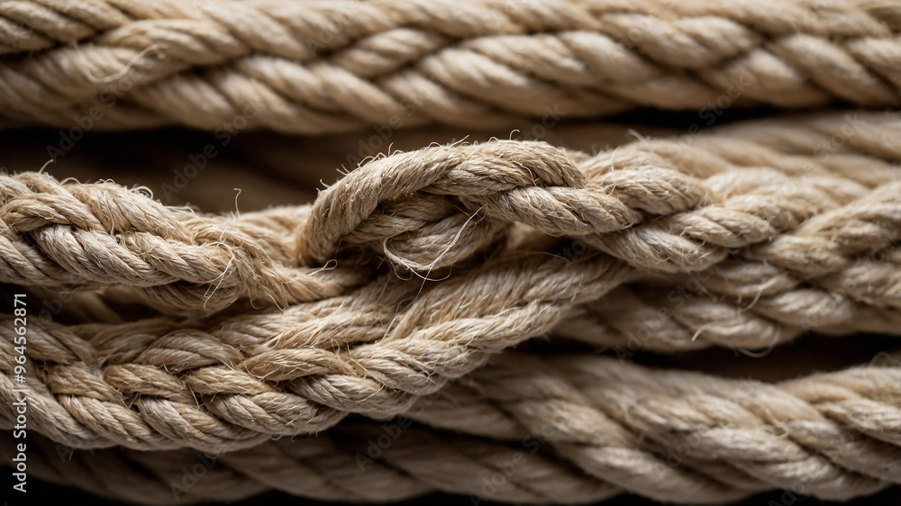 Close-up of coiled rope featuring its natural fibers and intricate texture on a neutral background. Close-up of coiled rope featuring its natural fibers and intricate texture on a neutral background.