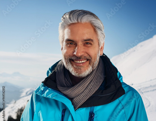 Winter Portrait of Happy Handsome Man Smiling Outdoors