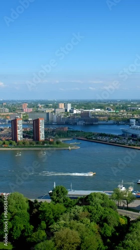 Wallpaper Mural View of Rotterdam city with SS Rotterdam former ocean liner and cruise ship now hotel in Nieuwe Maas river with barges and boats from Euromast Torontodigital.ca