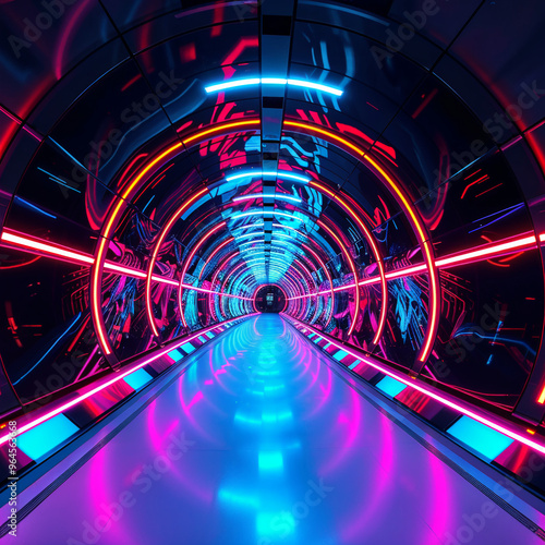 Futuristic Neon Tunnel with Bright Colors