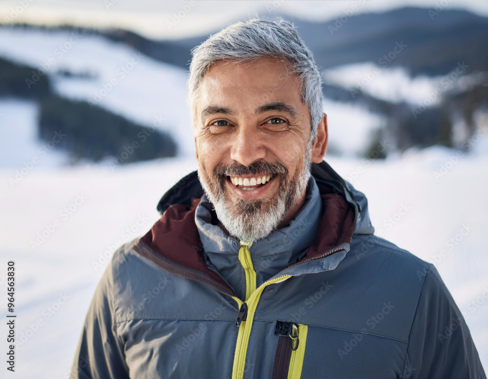 Winter Portrait of Happy Handsome Man Smiling Outdoors Winter Portrait of Happy Handsome Man Smiling Outdoors