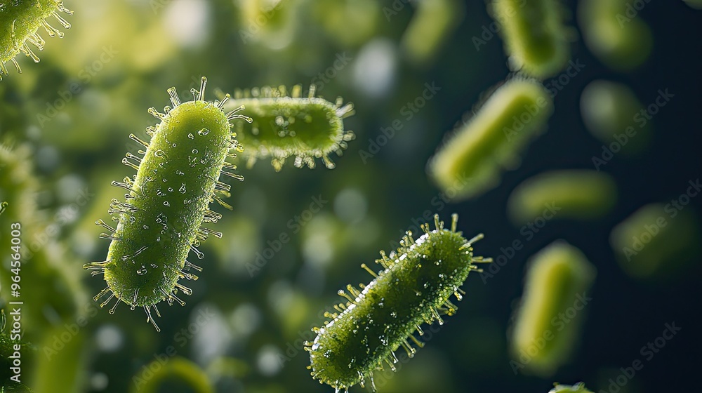 Fototapeta premium Germs under magnification with visible copy space