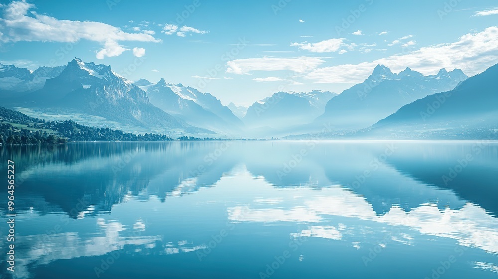 Mountain Range Reflected in Still Lake Water Mountain Range Reflected in Still Lake Water