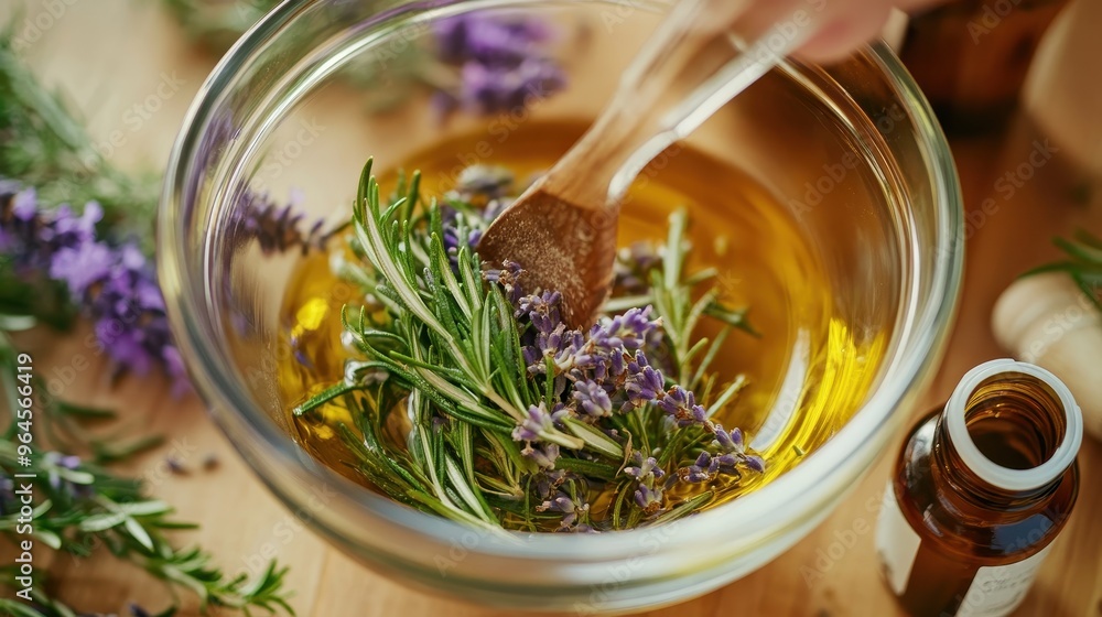 Natural Remedies - Mixing Fresh Rosemary, Lavender, and Oils for Healing Home Recipes Natural Remedies - Mixing Fresh Rosemary, Lavender, and Oils for Healing Home Recipes