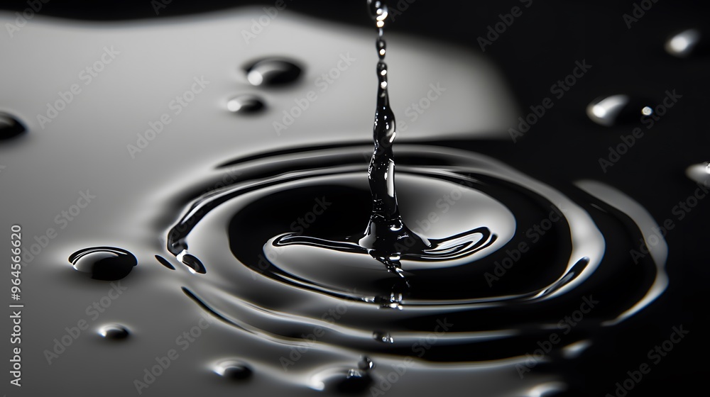Liquid Mercury: A close-up of liquid mercury droplets merging on a reflective surface, with high contrast between the silver liquid and a dark background. 