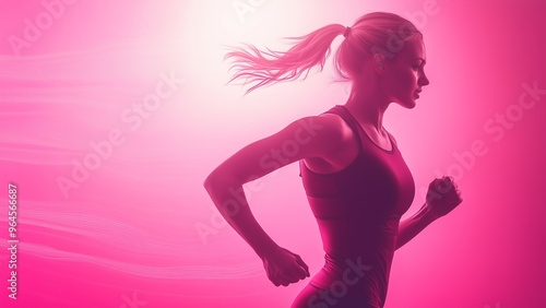 Sporty woman runner in silhouette on pink background Sport and healthy lifestyle