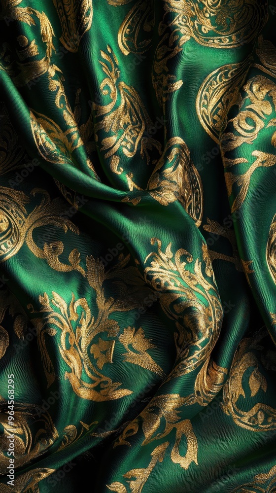 Luxurious Emerald Green and Gold Silk Patterns Background Luxurious Emerald Green and Gold Silk Patterns Background