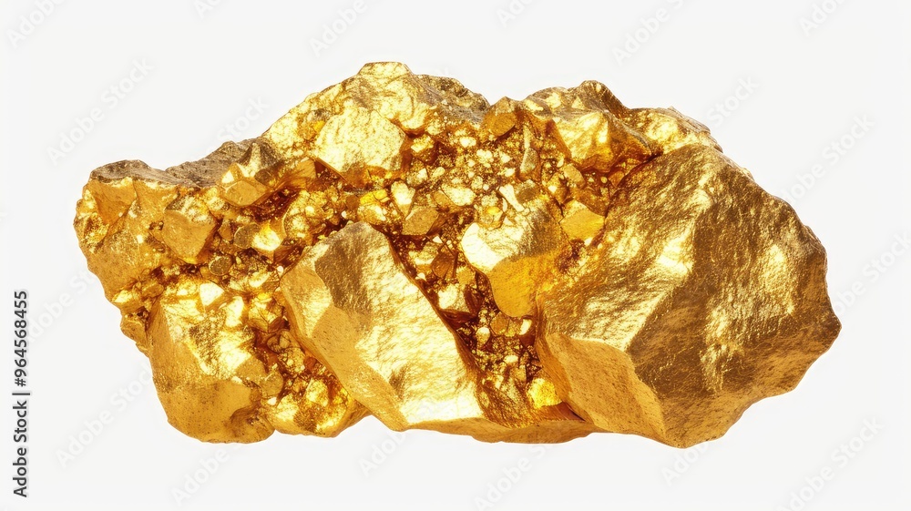 A shiny gold nugget isolated on white background, showcasing its natural texture and luster. A shiny gold nugget isolated on white background, showcasing its natural texture and luster.