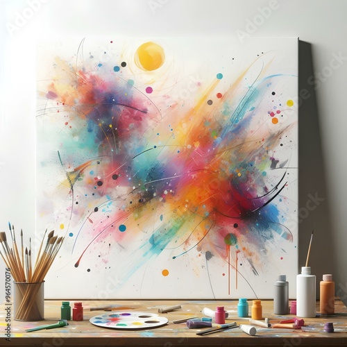 palette with brushes and paints