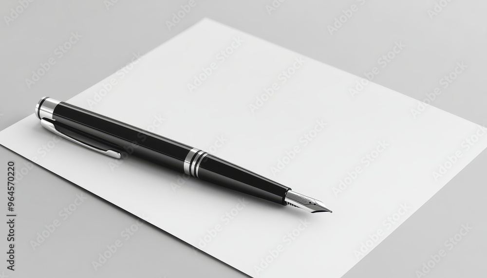 A sleek black pen rests on a blank sheet of paper, symbolizing writing and creativity. A sleek black pen rests on a blank sheet of paper, symbolizing writing and creativity.