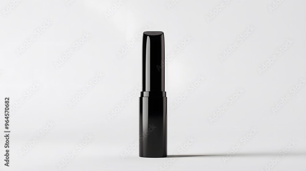 Matte Lipstick Tube: A matte black lipstick tube standing upright on a white background, with minimal reflections and clean lines.
Matte Lipstick Tube: A matte black lipstick tube standing upright on a white background, with minimal reflections and clean lines.