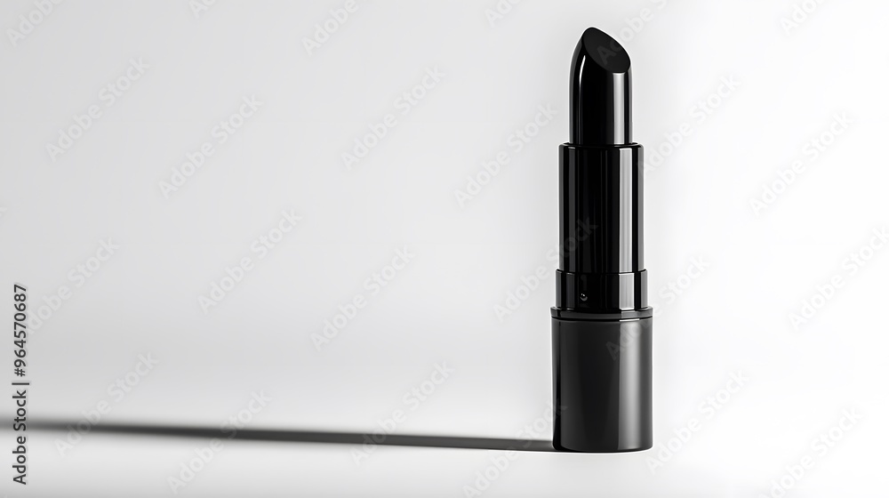 Matte Lipstick Tube: A matte black lipstick tube standing upright on a white background, with minimal reflections and clean lines.
Matte Lipstick Tube: A matte black lipstick tube standing upright on a white background, with minimal reflections and clean lines.
