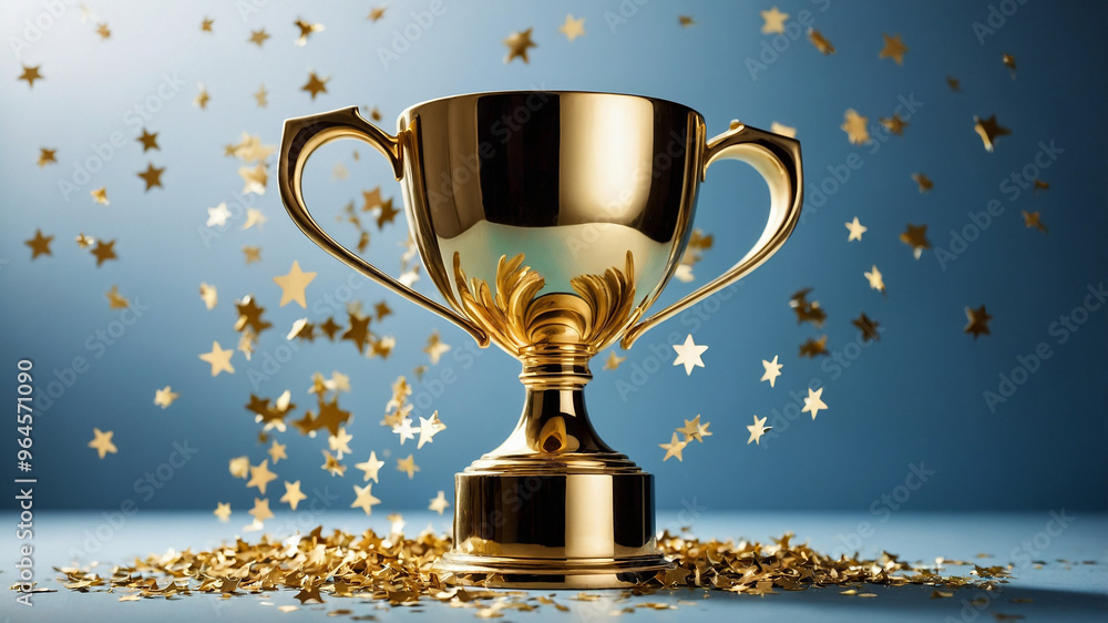 Golden trophy with confetti in the background, highlighting a symbol of achievement and celebration. Golden trophy with confetti in the background, highlighting a symbol of achievement and celebration.