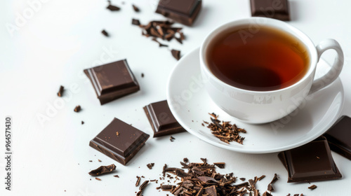 Earl grey tea in chocolate on white background
