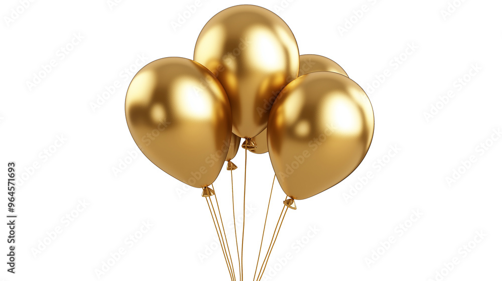A bunch of gold balloons are tied together. The balloons are shiny and look like they are floating in the air A bunch of gold balloons are tied together. The balloons are shiny and look like they are floating in the air
