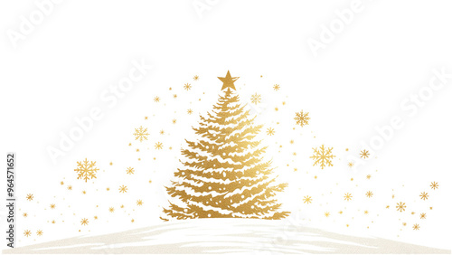 Golden christmas tree , cute line drawing clipart isolated on transparant  background.