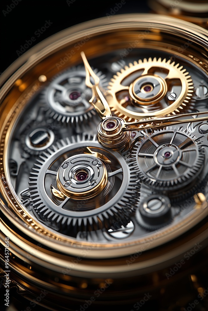 Close-up of an intricate mechanical watch with golden gears and fine details. Close-up of an intricate mechanical watch with golden gears and fine details.