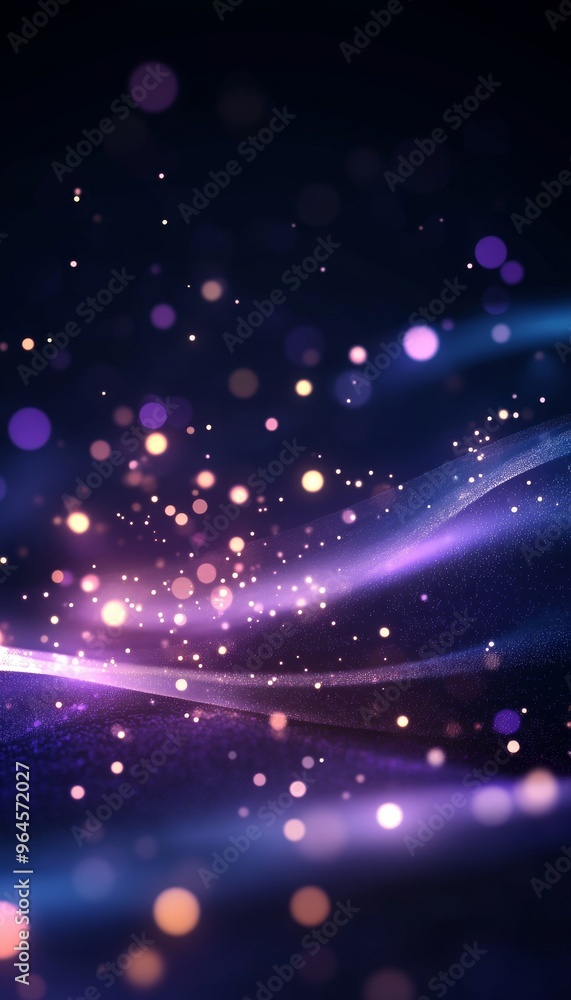 A mesmerizing abstract background featuring vibrant particles and soft waves of light in purple hues.