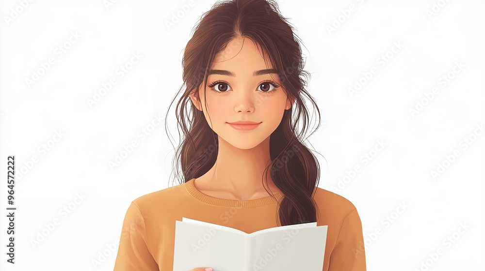Portrait of a Young Woman Holding a Book Against a Plain White Background Portrait of a Young Woman Holding a Book Against a Plain White Background